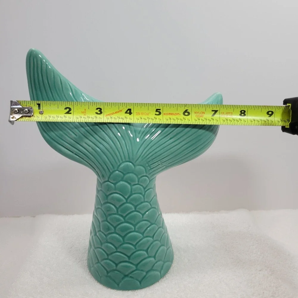 MERMAID Aqua Blue Pearlized Ceramic Mermaid Tail Coin Bank Girls Room Ocean